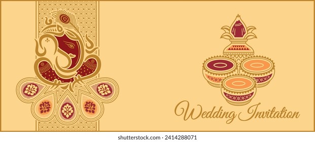 Indian wedding invitation card design. Exclusive vintage decorative vector illustration.