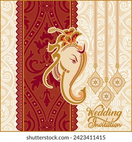 Indian wedding invitation card design. Exclusive vintage decorative vector illustration