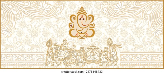 Diseño de tarjeta de invitación de boda india. Exclusiva Ilustración vectorial decorativa vintage.