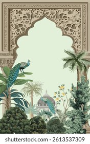 Indian Wedding invitation card Design, Mughal wedding card, Mughal Arch, Peacock, Mughal Dome.