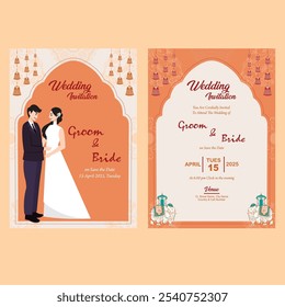 Cartão de convite de casamento indiano, Digital Royal Wedding Convite E-Card, Cartão de convite de casamento bonito e