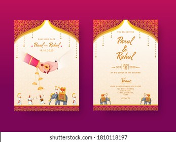 Indian Wedding Invitation Card, Template Layout with Venue Details in Front and Back View. - Shutterstock ID 1810118197