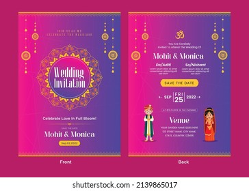 Indian wedding invitation card template design. 