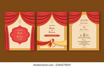 Indian Wedding Invitation Card Templates with Red Curtains.