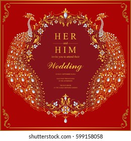 Indian Wedding Invitation Card Templates Gold Stock Vector (Royalty ...