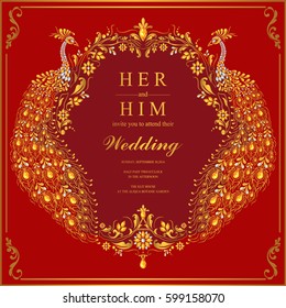 Indian Wedding Invitation Card Templates Gold Stock Vector (Royalty ...