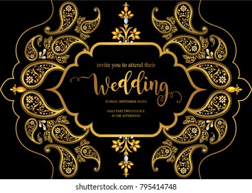 Vintage Invitation Wedding Cards Template Frame Stock Vector (Royalty ...