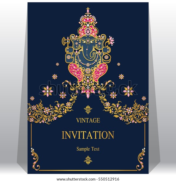 Indian Wedding Invitation Card Templates Gold Stock Vector