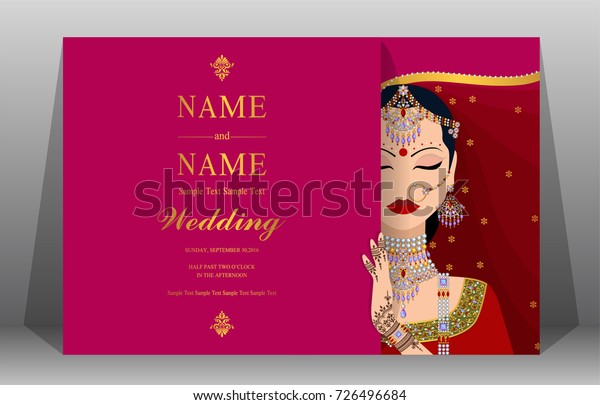 Indian Wedding Invitation Card Templates Women Stock Vector