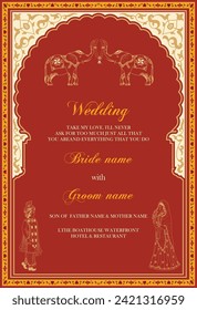 Indian Wedding Invitation Card. Traditional wedding invitation templates design.