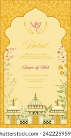 Tarjeta de invitación a la boda india. Diseño tradicional de plantillas de invitación a boda.