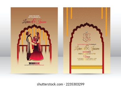 Indische Hochzeitseinladungskarte, mit Vektorgrafik indianischer Ehepaare