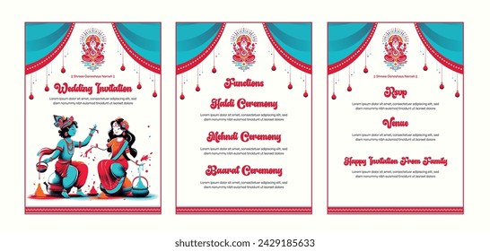 Indian wedding invitation template with hindu mythology gods and traditional design