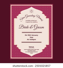 Indian Wedding Invitation Template Layout With Event Details In Pink Color