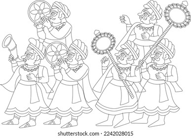 Indian wedding procession with musicians, bride, and groom,  specially designed for Indian wedding card