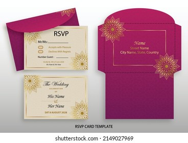 Indian wedding (RSVP answer) envelope template on paper cut art and craft style