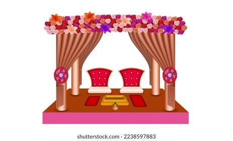Indian wedding stage decorative vector illustration, Indian wedding  mandap vector illustration.