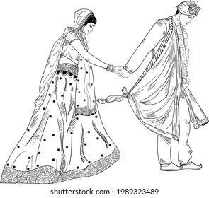  INDIAN WEDDING SYMBOL INDIAN GROOM AND BRIDE BLACK AND WHITE LINE DRAWING CLIP ART. INDIAN WEDDING CLIP ART SYMBOL