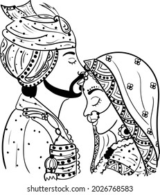 Indian wedding symbol groom and bride clip art line art drawing. Indian husband wife vector illustration of wedding marriage symbol