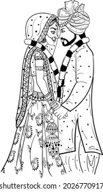  INDIAN WEDDING SYMBOL INDIAN GROOM AND BRIDE BLACK AND WHITE LINE DRAWING CLIP ART. INDIAN WEDDING CLIP ART SYMBOL
