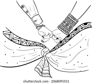 Indian wedding symbol wedding knot and handmilap clip art. During a Hindu wedding,the bride and groom tie each other by showering them with flowers. Its a symbol. line art of hindu wedding card elemen
