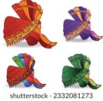 Indian wedding symbol Safa vector illustration colour clip art. Indian traditional head cap safa symbol. Indian colour illustration chunri safa.