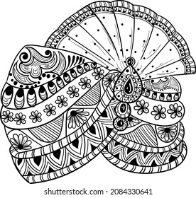 Indian wedding symbol Safa vector illustration black and white clip art. Indian traditional head cap safa symbol. Indian line art illustration chunri safa with creative floral and henna pattern design