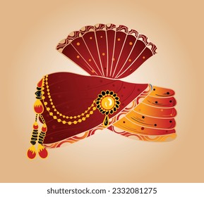 Indian wedding symbol Safa vector illustration colour clip art. Indian traditional head cap safa symbol. Indian colour illustration chunri safa.