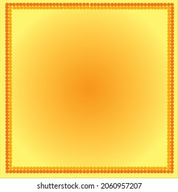 Indian welcome border decoration with marigold flowers in yellow and orange color on vigneted orange background