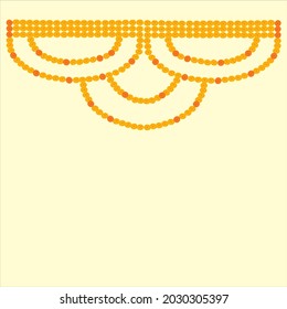 Indian Welcome Toran decoration of marigold flowers on off white background