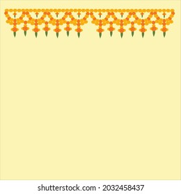 Indian Welcome Toran Decoration With Orange And Red Marigold Flowers And Leaves On Off White Background.