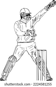 Indian wicket keeper vector illustration, Sketch drawing of cricket wicket keeper