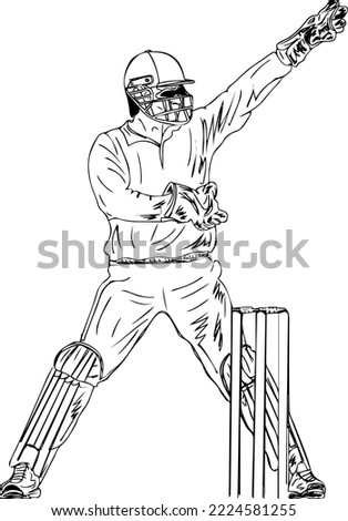 Indian wicket keeper vector illustration, Sketch drawing of cricket wicket keeper