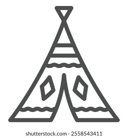 Indian wigwam line icon, west desert concept. Vector graphics. Cone house with sign on white background, outline style icon for mobile or web design