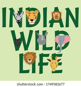 Indian Wild Life cartoon illustration with animal faces