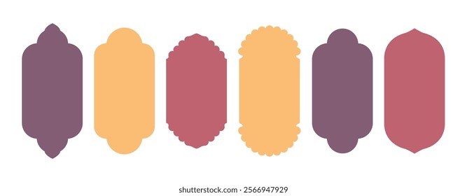 Indian window shape with trefoil arch. Islam circular door element design. Morocco gate with round ornament. East architecture art border illustration. Muslim double label silhouette graphic for eid