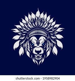 Indian Wolf beast unique line pop art potrait logo colorful design with dark background. Abstract vector illustration. Isolated black background for t-shirt, poster, clothing, merch. 
