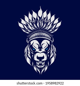 Indian Wolf beast unique line pop art potrait logo colorful design with dark background. Abstract vector illustration. Isolated black background for t-shirt, poster, clothing, merch. 