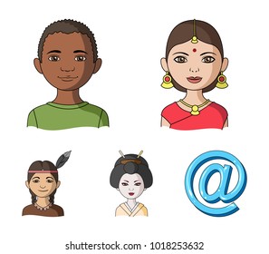 Indian woman, african, japanese, indian. Human race set collection icons in cartoon style vector symbol stock illustration web.