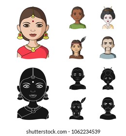Indian woman, african, japanese, indian. Human race set collection icons in cartoon,black style vector symbol stock illustration web.