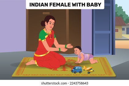 Indian Woman With Baby Vector