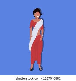 indian woman bindi standing in national traditional clothes female cartoon character full length flat vector illustration