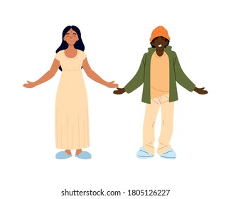 indian woman and black man cartoons design, diversity people multiethnic race and community theme Vector illustration