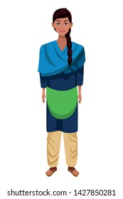 indian woman with braid wearing traditional hindu clothes profile picture avatar cartoon character portrait vector illustration graphic design