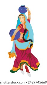 Indian woman carrying water on head vector illustration