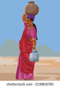 Indian woman carrying water pot on head