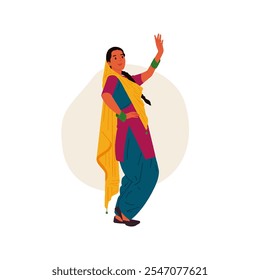 Indian woman celebrating Lohri festival, Illustration of Punjabi woman in traditional attire.