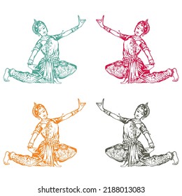 Indian Woman Dancer Dancing Vector illustration. Indian Classical Dance

