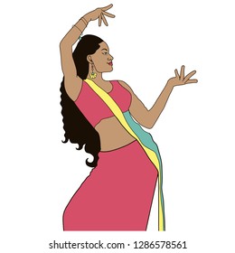 Indian woman dancing. Holiday of India. Sari.