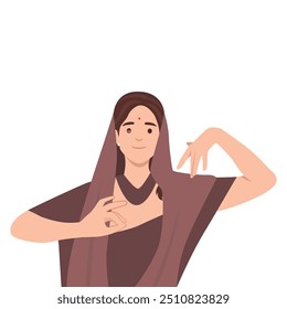 Indian woman is dancing the national dance. Flat vector illustration isolated on white background